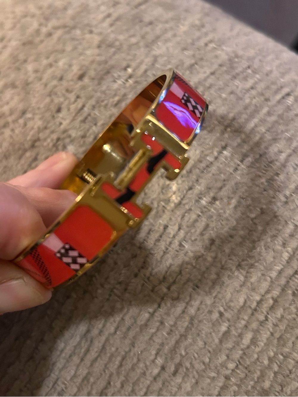 Fashion Jewelry Gold-Tone Bracelet with orange and Black Enamel Accents